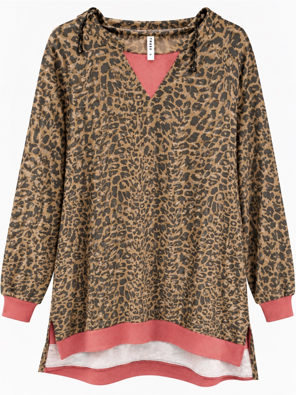Leopard Print Tunic Sweater in Brown with Pink Accents